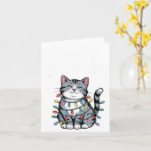 Meowy Christmas Cute Gray Tabby Cat Holiday Lights Karte (Gelbe Blume)