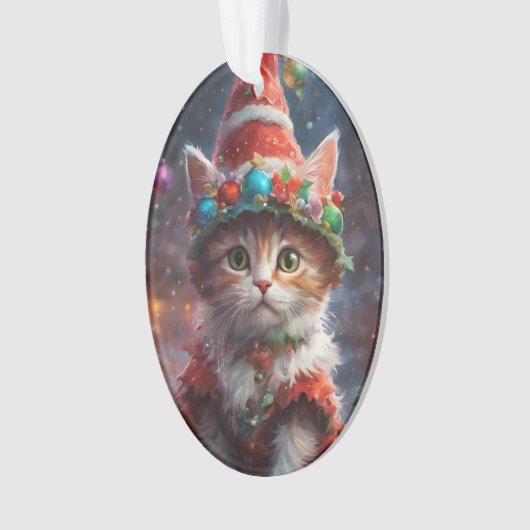 Meowy Christmas Elf Kitten Ornament (Vorderseite)