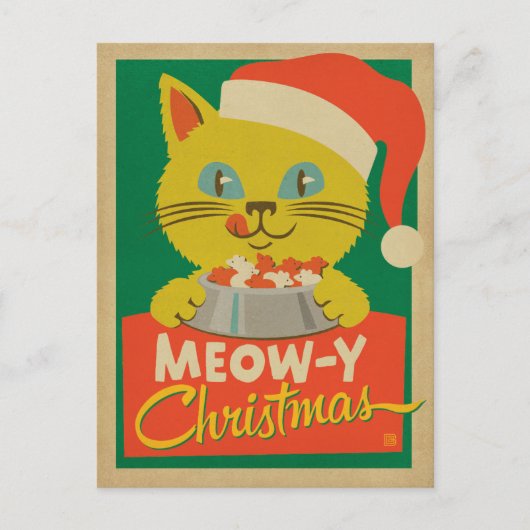 Meowy Christmas Feiertagspostkarte (Vorderseite)