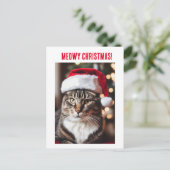 Meowy Christmas! Feiertagspostkarte (Stehend Vorderseite)
