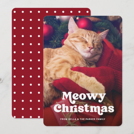 Meowy Christmas | Foto deiner Katze lustig Feiertagskarte (Vorne/Hinten)