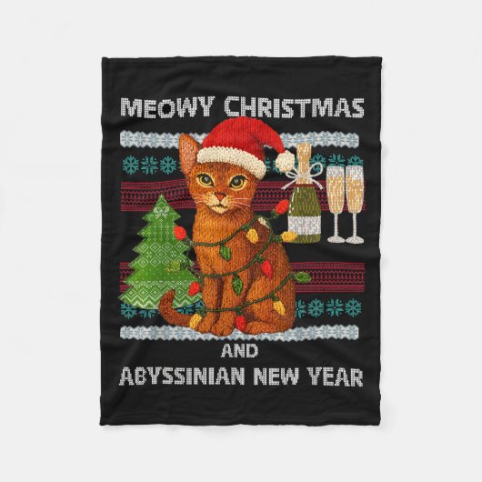 Meowy Christmas Funny Abyssinian Cat Santa Hat Ugl Fleecedecke (Vorderseite)