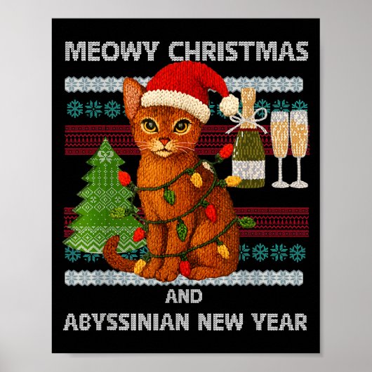 Meowy Christmas Funny Abyssinian Cat Santa Hat Ugl Poster (Vorne)