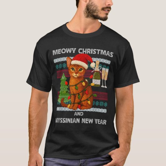 Meowy Christmas Funny Abyssinian Cat Santa Hat Ugl T-Shirt (Vorderseite)