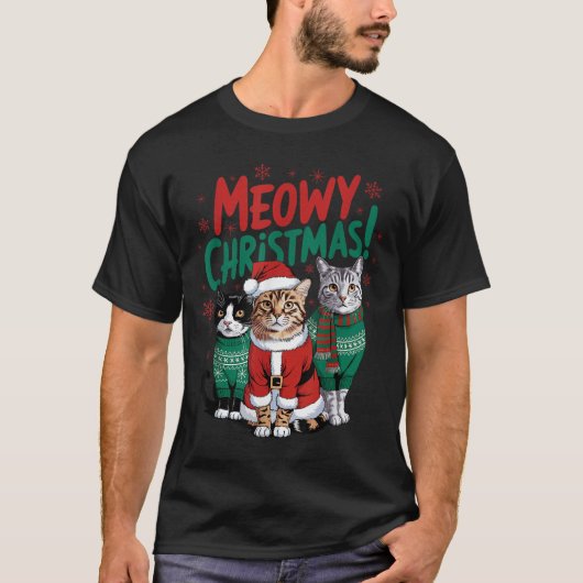 Meowy Christmas Funny Cat Christmas Holiday Xmas S T-Shirt (Vorderseite)