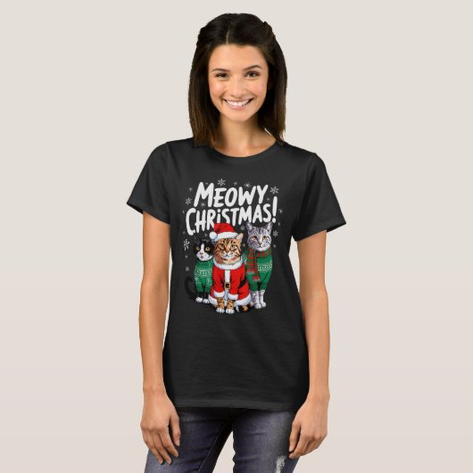 Meowy Christmas Funny Cat Christmas Holiday Xmas S T-Shirt (Vorne ganz)
