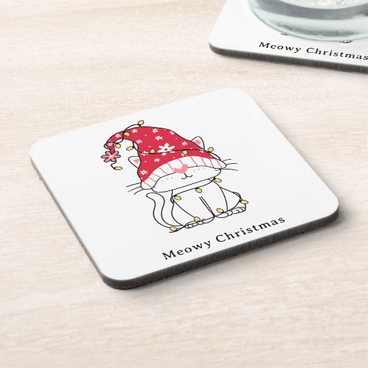 Meowy Christmas Funny Cat Getränkeuntersetzer (Linke Seite)
