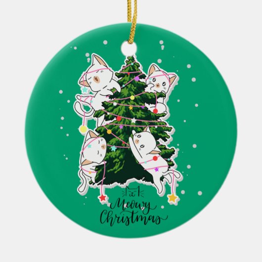 Meowy Christmas | Funny Cat Illustration Keramik Ornament (Vorne)