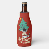 Meowy Christmas Funny Cat Lover Flaschenkühler (Flaschenvorderseite)