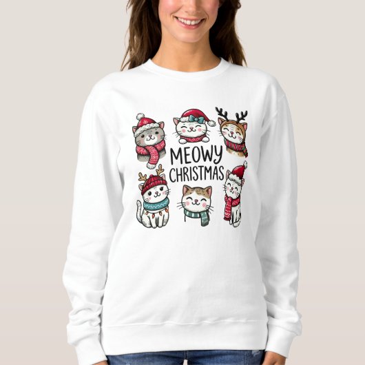 Meowy Christmas Funny Cat Lover Sweatshirt (Vorderseite)