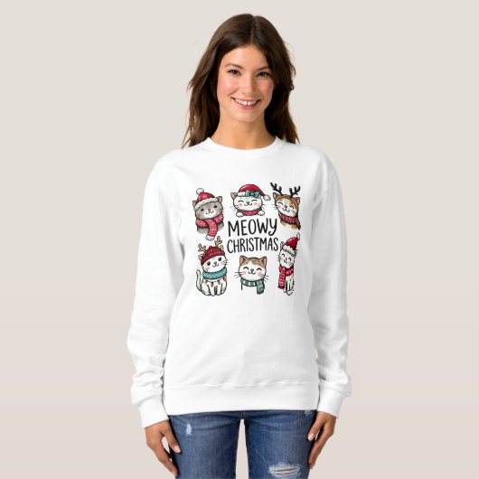 Meowy Christmas Funny Cat Lover Sweatshirt (Vorne ganz)