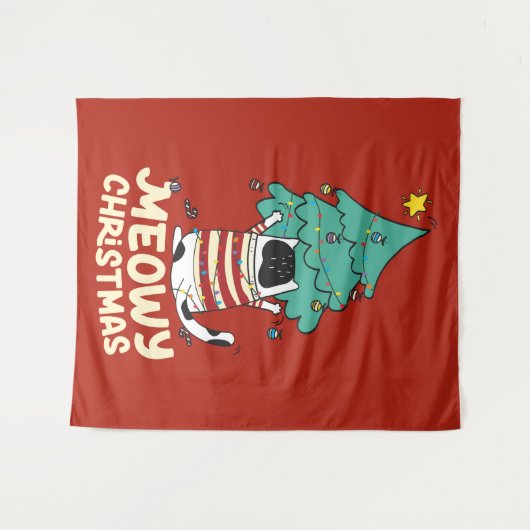 Meowy Christmas Funny Cat Lover Wandteppich (Vorderseite (Horizontal))