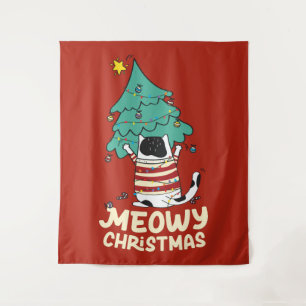 Meowy Christmas Funny Cat Lover Wandteppich