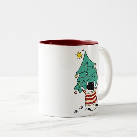 Meowy Christmas Funny Cat Lover Zweifarbige Tasse (VorderseiteRechts)