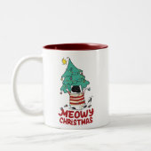 Meowy Christmas Funny Cat Lover Zweifarbige Tasse (Links)