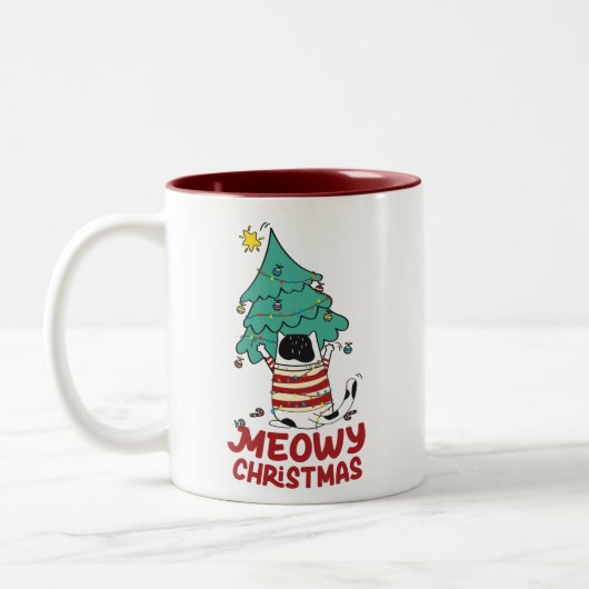 Meowy Christmas Funny Cat Lover Zweifarbige Tasse (Links)