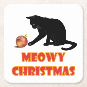 Meowy Christmas Funny Cat Rechteckiger Pappuntersetzer