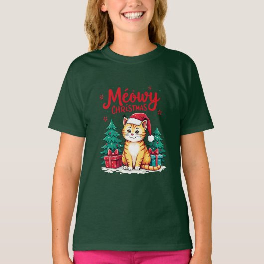 Meowy Christmas Funny Cat T-Shirt (Vorderseite)