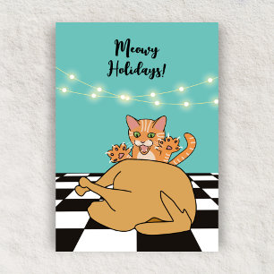 Meowy Christmas Funny Cat Türkei Cartoon Feiertagskarte
