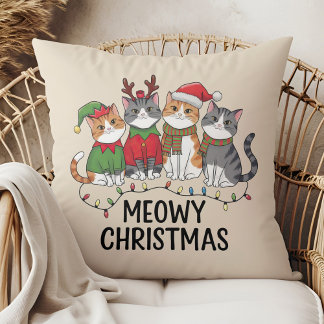Meowy Christmas Funny Cats - Cute Holiday Kissen