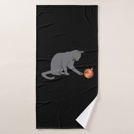 Meowy Christmas Funny Gray Cat Badehandtuch (Badehandtuch)