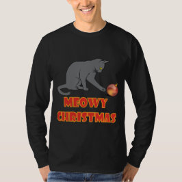 Meowy Christmas Funny Gray Cat T-Shirt