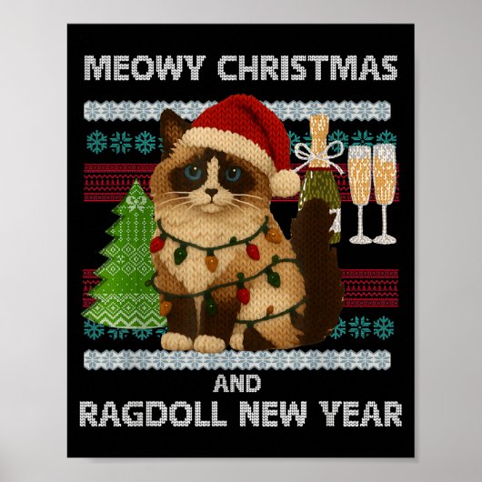 Meowy Christmas Funny Ragdoll Cat Santa Hat Ugly S Poster (Vorne)