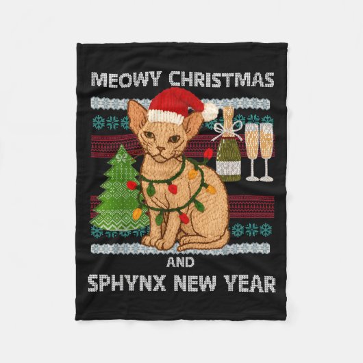 Meowy Christmas Funny Sphynx Cat Santa Hat Ugly Sw Fleecedecke (Vorderseite)