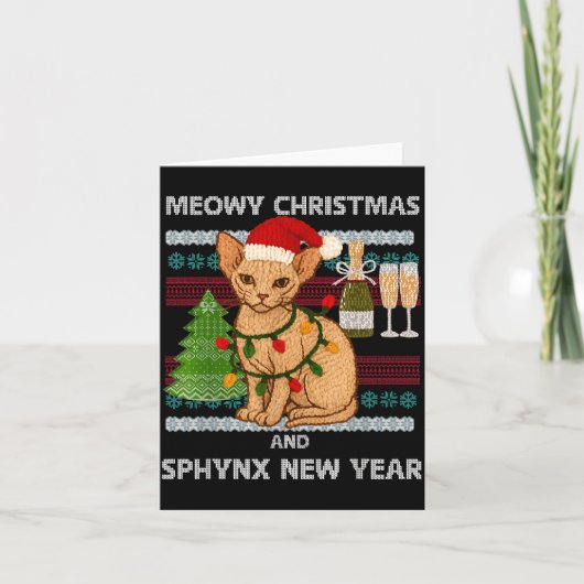 Meowy Christmas Funny Sphynx Cat Santa Hat Ugly Sw Karte (Vorderseite)