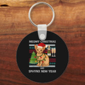 Meowy Christmas Funny Sphynx Cat Santa Hat Ugly Sw Schlüsselanhänger (Vorderseite)