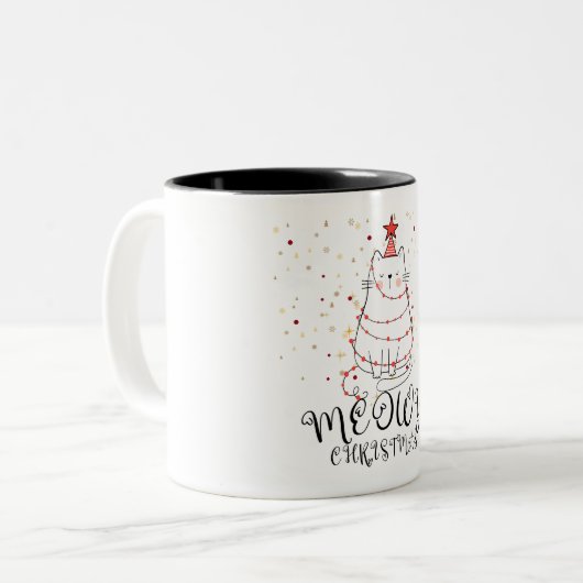 Meowy Christmas Funny Zweifarbige Tasse (Vorderseite Links)