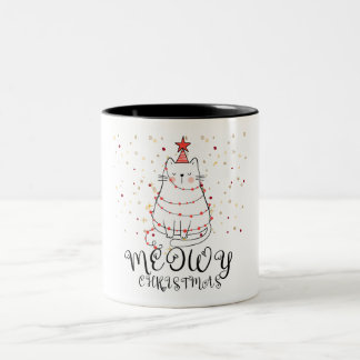 Meowy Christmas Funny Zweifarbige Tasse