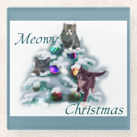 Meowy Christmas Glasuntersetzer (Vorderseite)