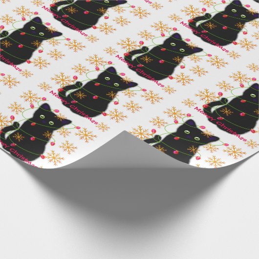 Meowy Christmas | glitzernde Goldschneeflocken Geschenkpapier (Ecke)