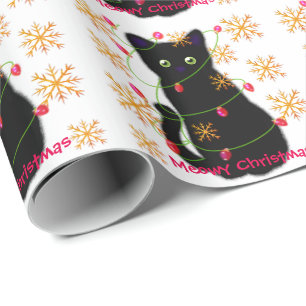 Meowy Christmas glitzernde Goldschneeflocken Geschenkpapier