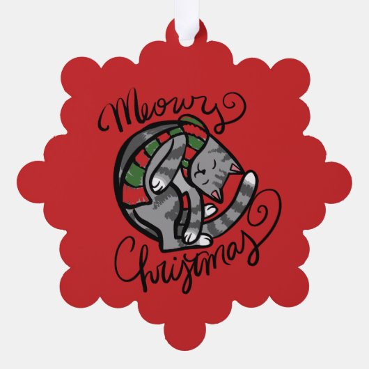 Meowy Christmas Grey Cat Art Ornament Karte (Rückseite)