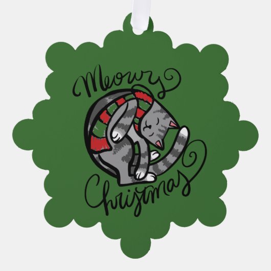 Meowy Christmas Grey Cat Art Ornament Karte (Vorderseite)