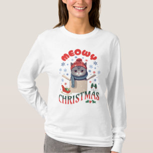 Meowy Christmas Grumpy Gray Cat T-Shirt