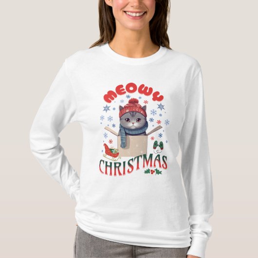 Meowy Christmas Grumpy Gray Cat T-Shirt (Vorderseite)