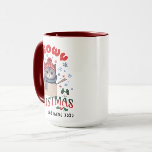 Meowy Christmas Grumpy Gray Cat Tasse (Vorderseite Links)