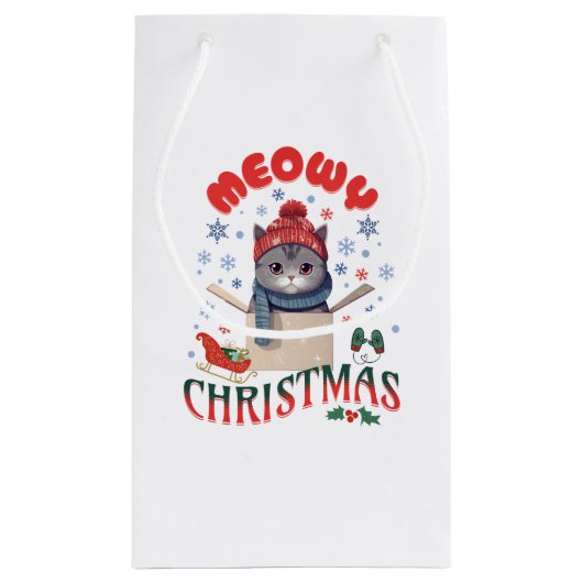 Meowy Christmas Grumpy Gray Cat Tasse Kleine Geschenktüte (Rückseite)