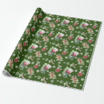 Meowy Christmas Happy Rentier auf Green Geschenkpapier<br><div class="desc">Dieses Retro Kätzchen und Rentier Weihnachtsdesign basiert auf den Weihnachtsaufklebern der 50er Jahre. Atomic Mitte des Jahrhunderts Moderne Weihnachtsschmuck Packpapier.</div>