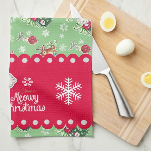 Meowy Christmas Happy Rentier Küchentuch (Viertel Falte)