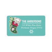 Meowy Christmas Happy Rentier Label aquamarin Adressaufkleber (Vorne)