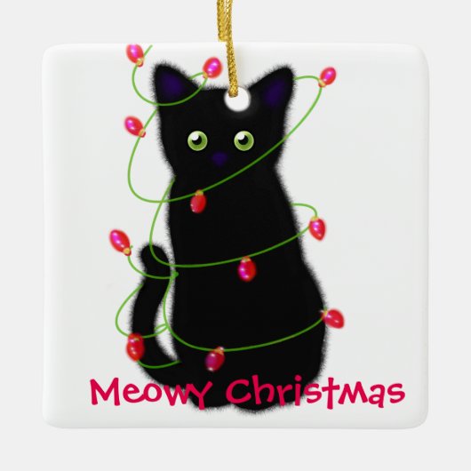 Meowy Christmas | Heimgeschenk Keramikornament (Vorderseite)