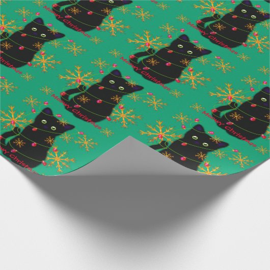 Meowy Christmas | Katzenliebhaber | Schwarzkatze Geschenkpapier (Ecke)