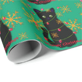 Meowy Christmas | Katzenliebhaber | Schwarzkatze Geschenkpapier (Rolleneckpunkt)