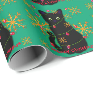 Meowy Christmas Katzenliebhaber Schwarzkatze Geschenkpapier