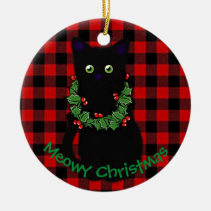Meowy Christmas   Katzenliebhaber   Schwarzkatze Keramik Ornament