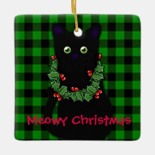 Meowy Christmas   Katzenliebhaber   Schwarzkatze Keramikornament